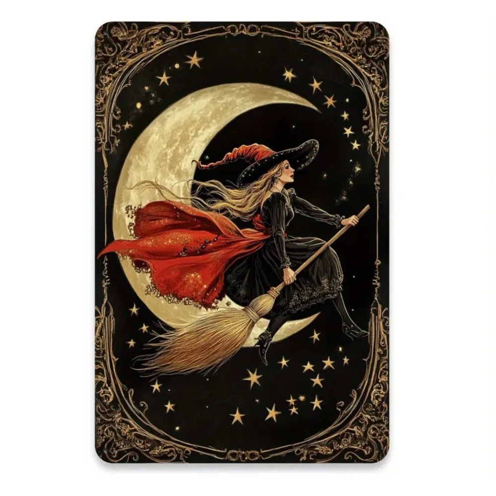 New Halloween Tin Metal Sign Plaque 8x12 Decoration Plate Witch Moon Wicca